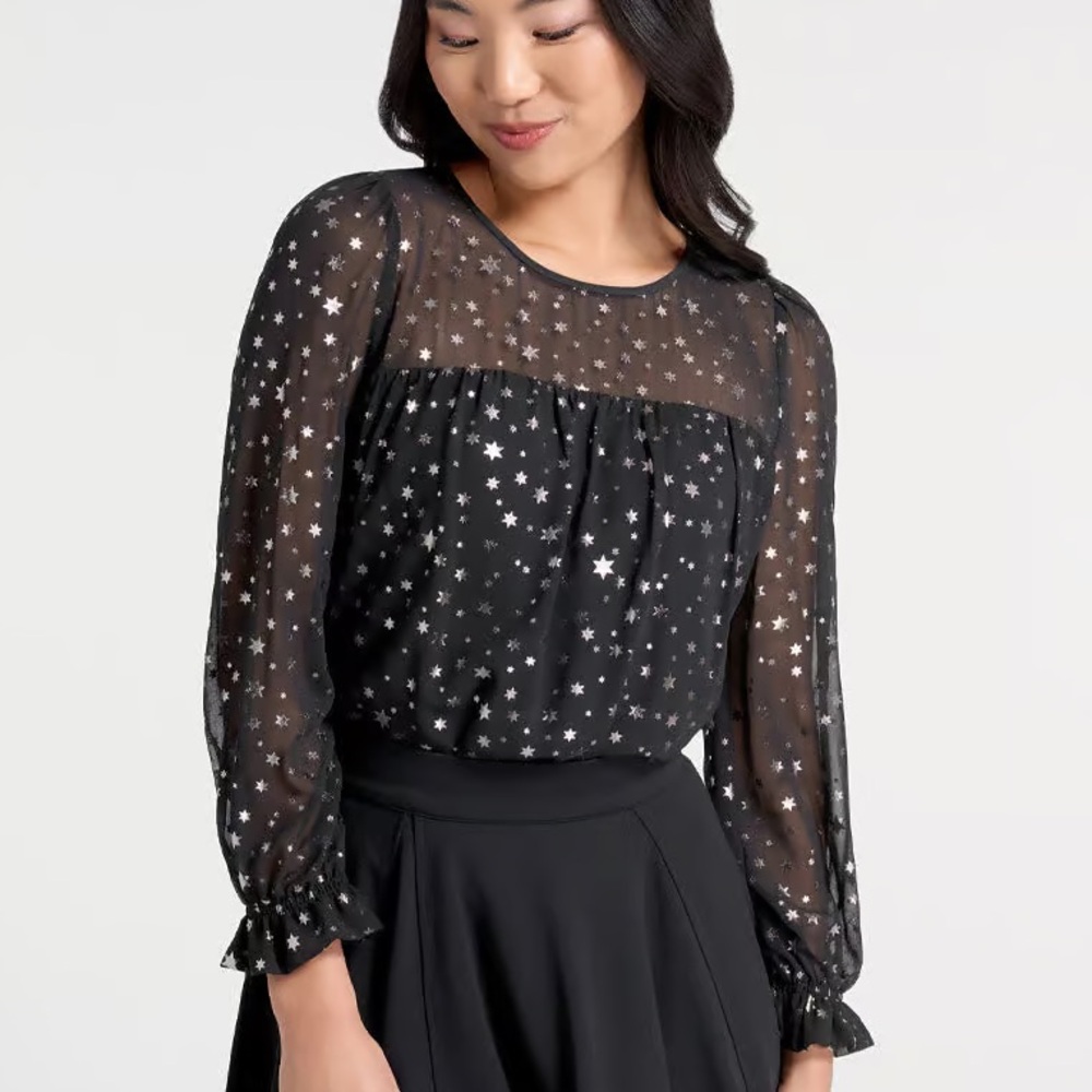 NWT ModCloth Black Stars Long Sleeve Blouse